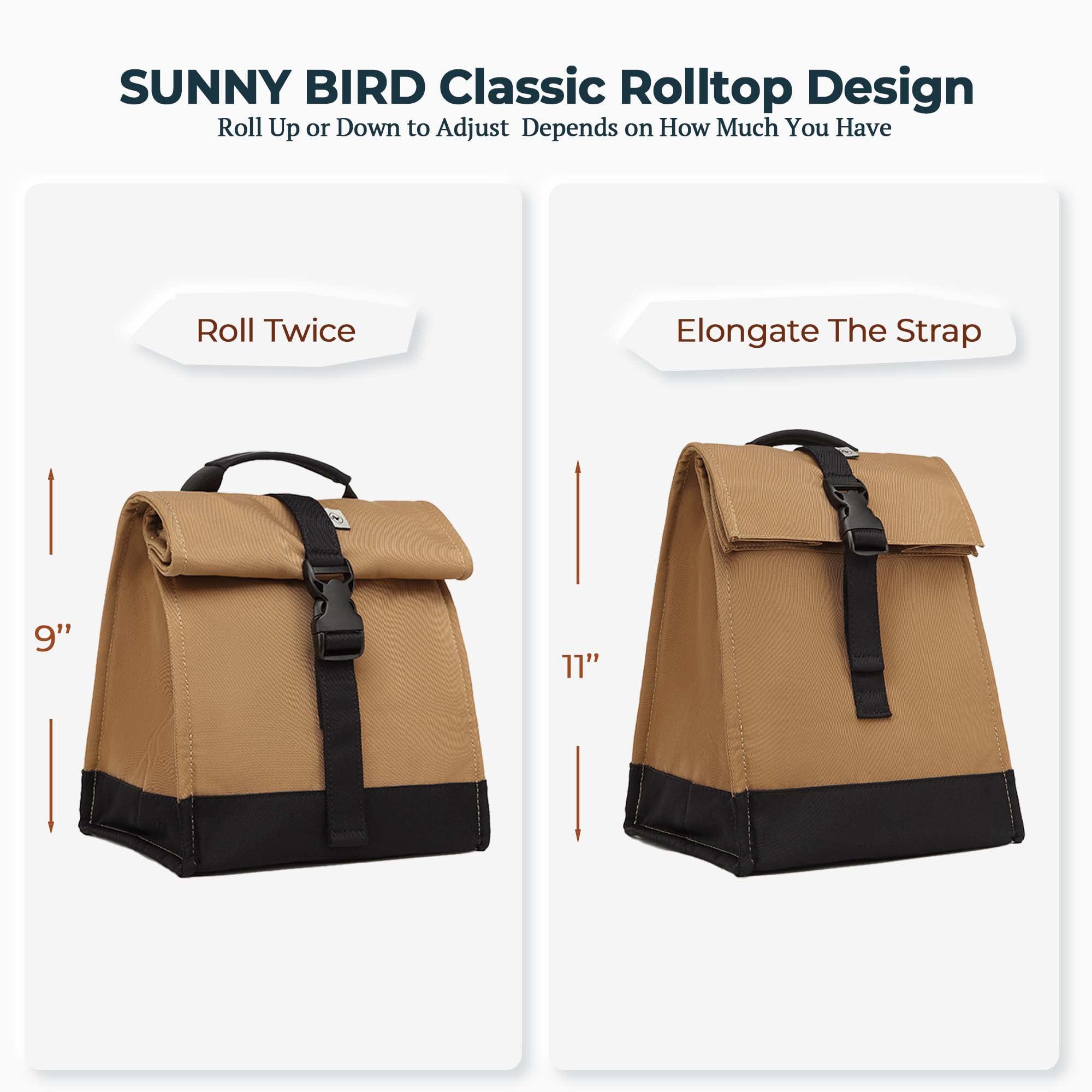 SUNNY BIRD detachable shoulder strap for versatile carrying options.