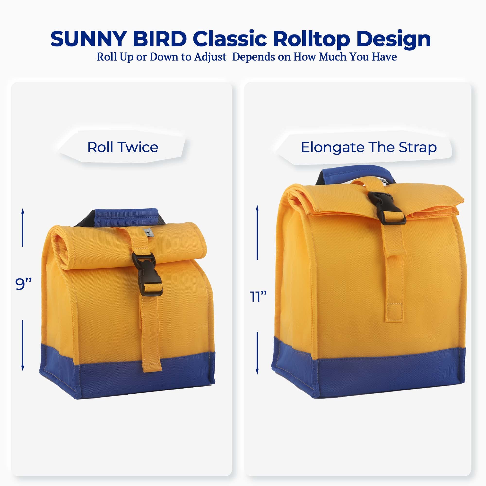 Sunny Bird insulated lunch bag showing thermal lining for meals and drinks
