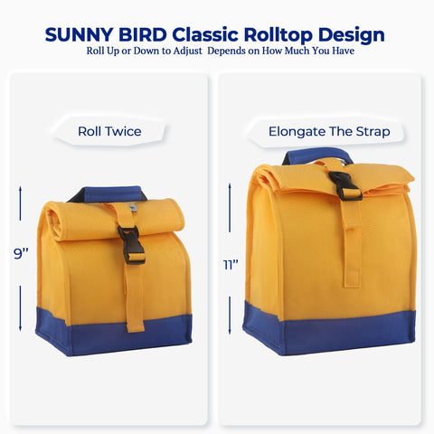 Sunny Bird insulated lunch bag showing thermal lining for meals and drinks