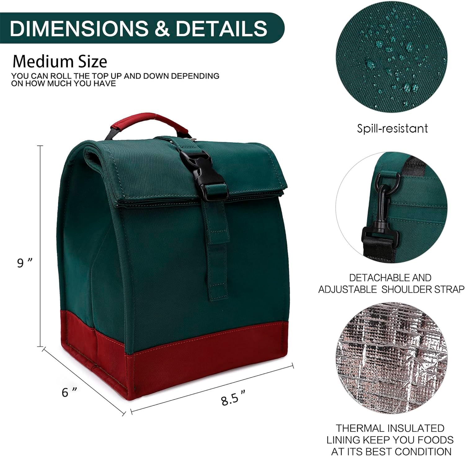 SUNNY BIRD lunch bag with detachable shoulder strap for hands-free carry.