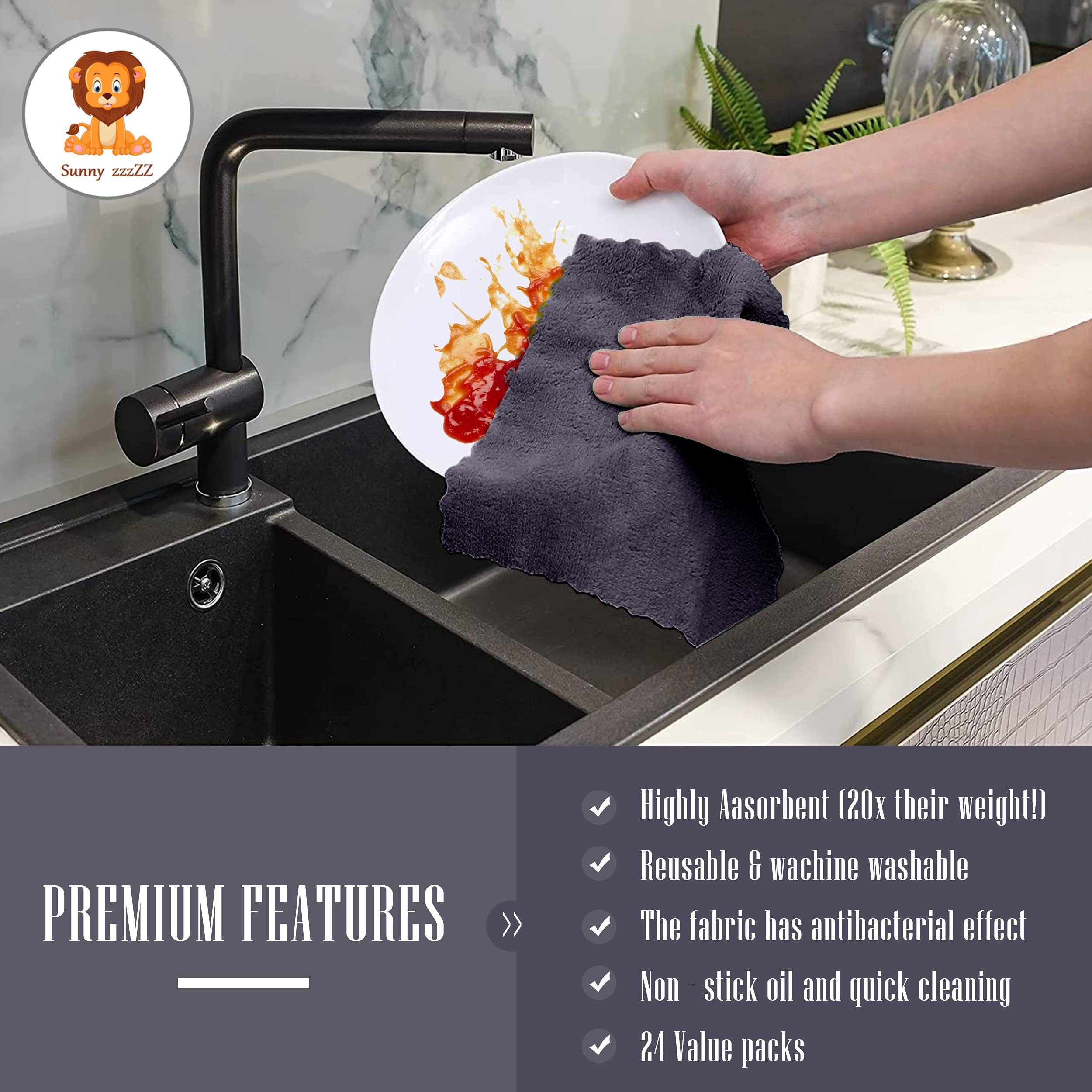Sunny zzzZZ grey dishcloths stored neatly for ready daily use.