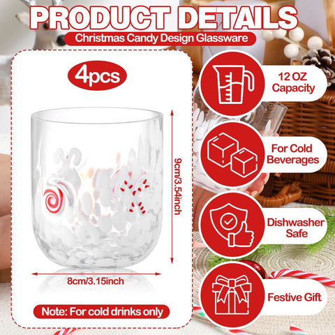 Sunnychicc candy cane design glass cups add cheerful charm to holiday beverages.