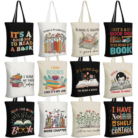 Sunnymove book tote collection in classic neutral colors, ideal for library trips.