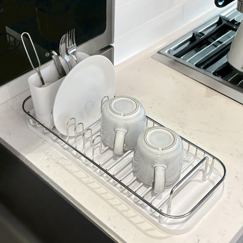 SunnyPoint compact rack on countertop drying dishes efficiently in tight spaces.