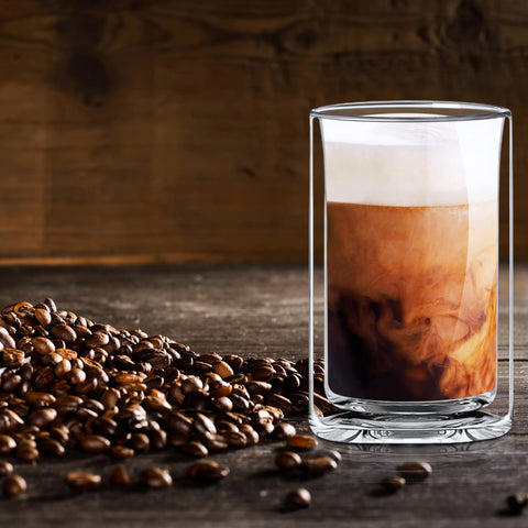 Sun's Tea 13oz milk glass suitable for hot or cold dairy drinks with clean design.