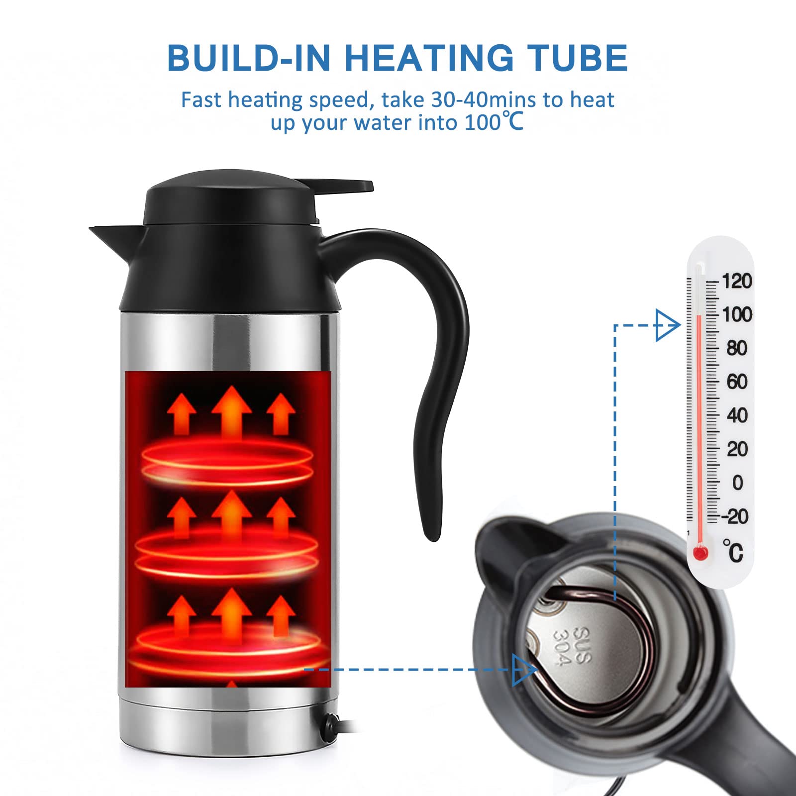 Sunsbell water boils to 100°C for tea or coffee.