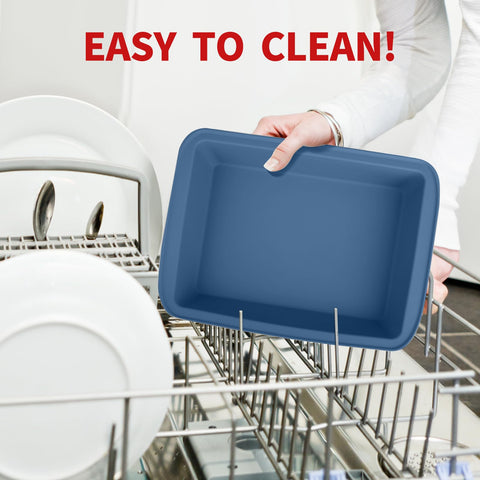 Dishwasher-safe blue Sunsetbaby pan for simple cleaning after baking