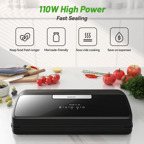 Suntree vacuum sealer bag storage keeps rolls organized.