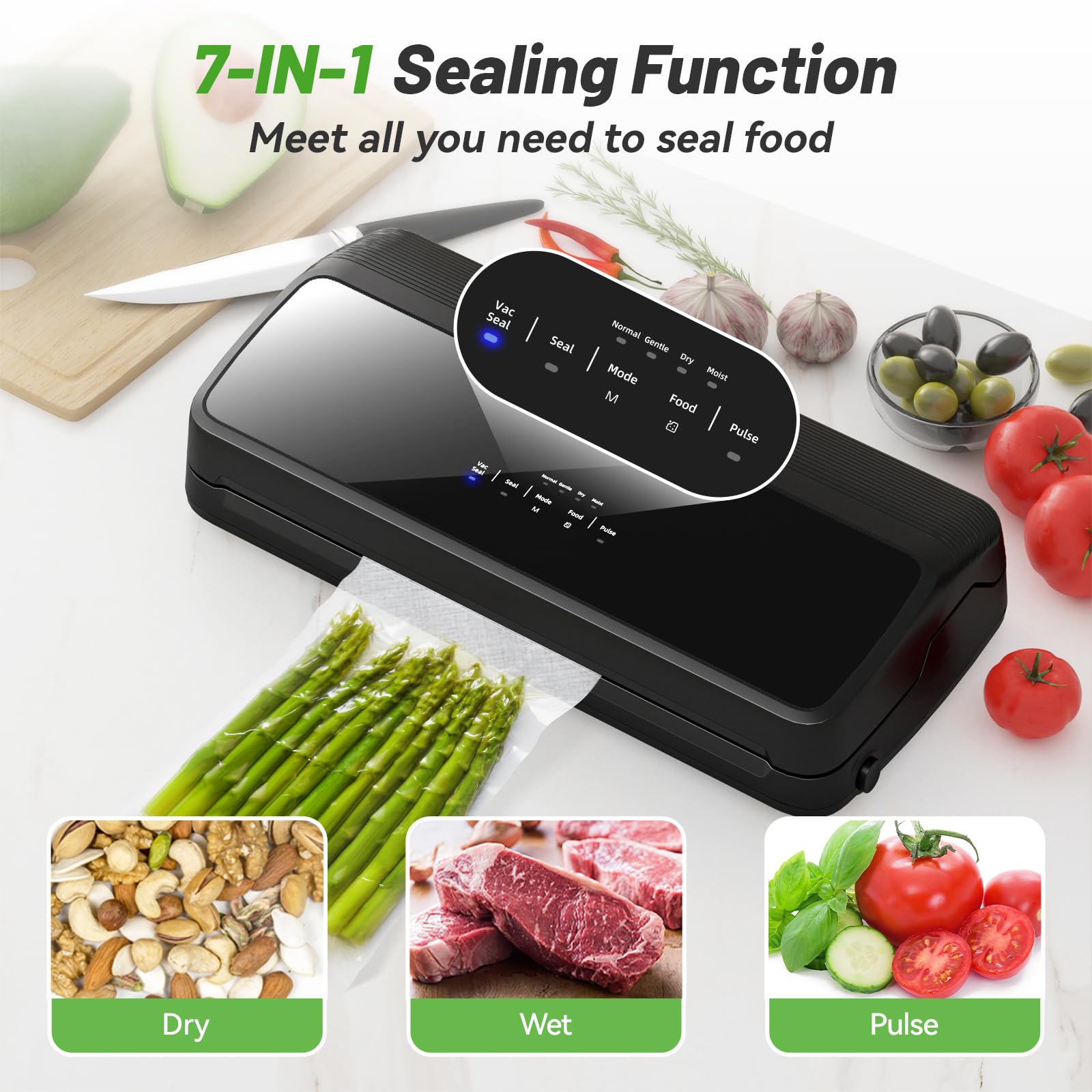 Suntree vacuum sealer built-in cutter enables custom bag sizing.