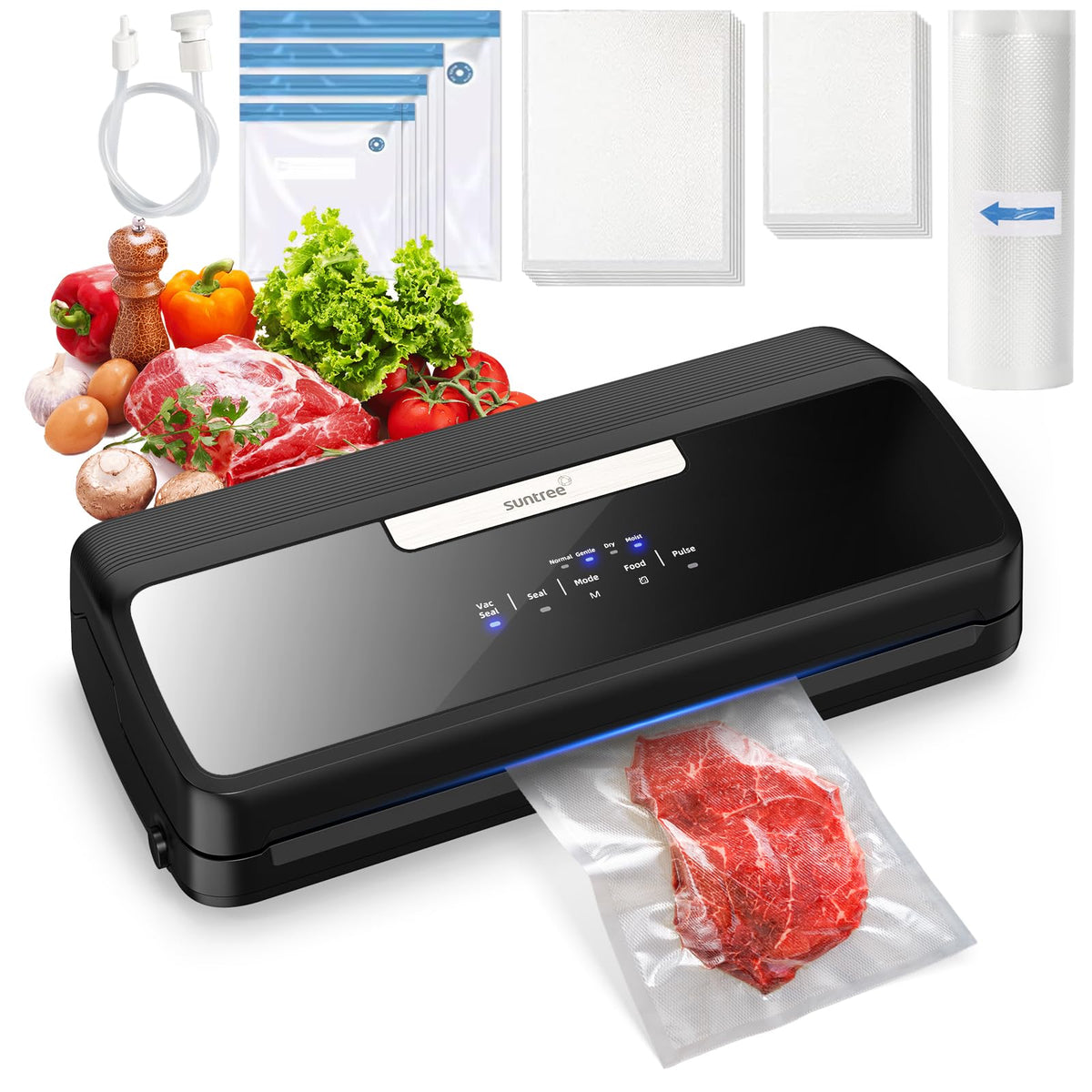 Suntree vacuum sealer front panel for easy operation and precise control.