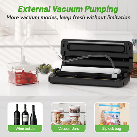 Suntree vacuum sealer inhale hole for jars and external sealing.