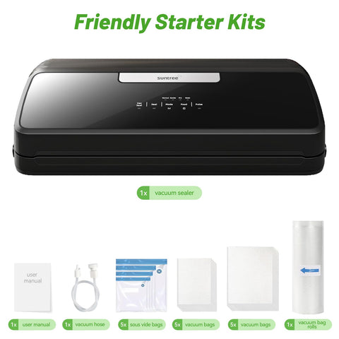 Suntree vacuum sealer removable drip tray catches liquids.