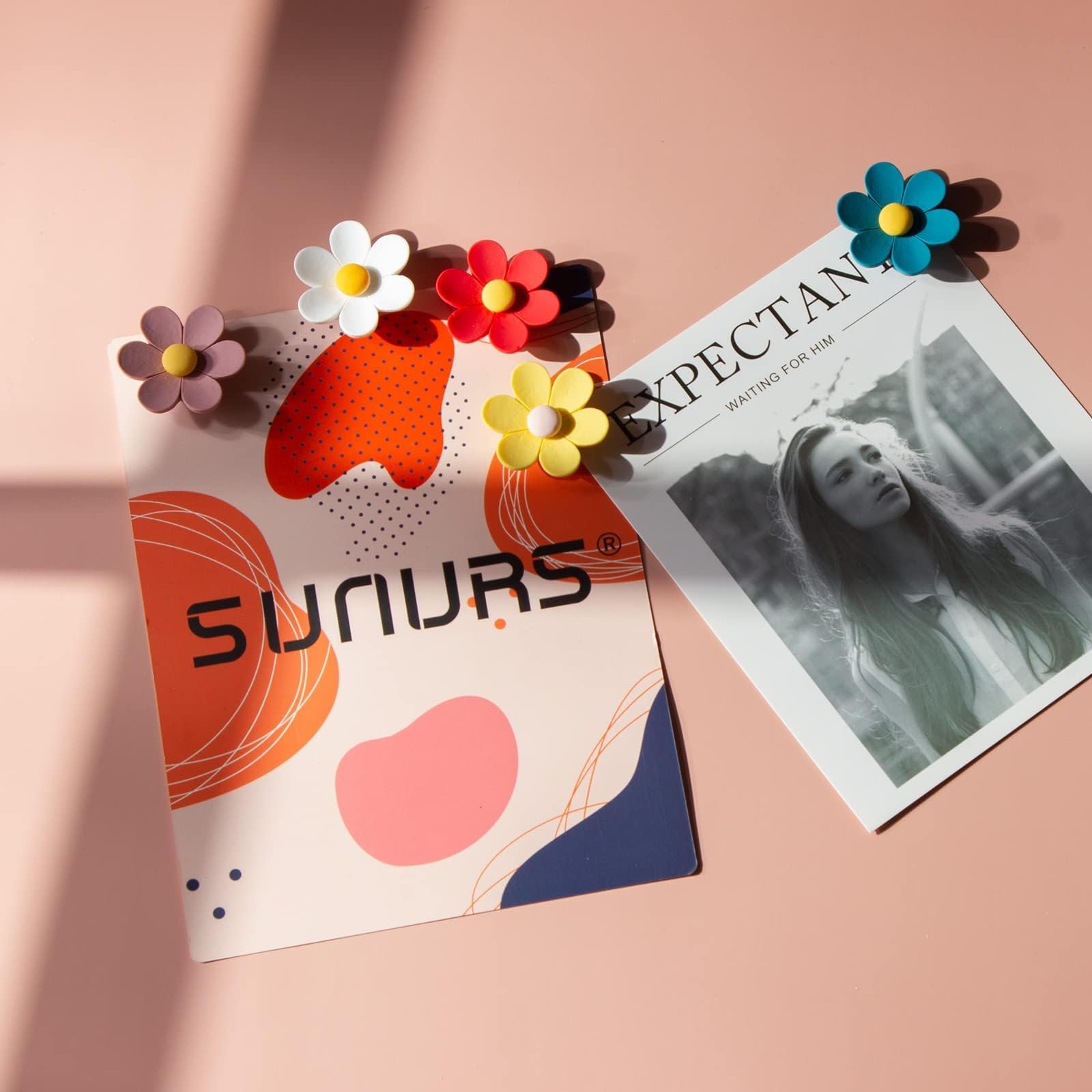 SUNURS 12-color flower magnets colorfully organizing notes.