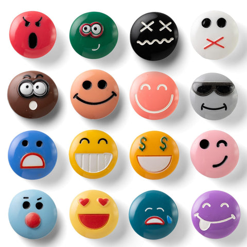 SUNURS smiley face magnets collection on fridge for fun classroom decor.