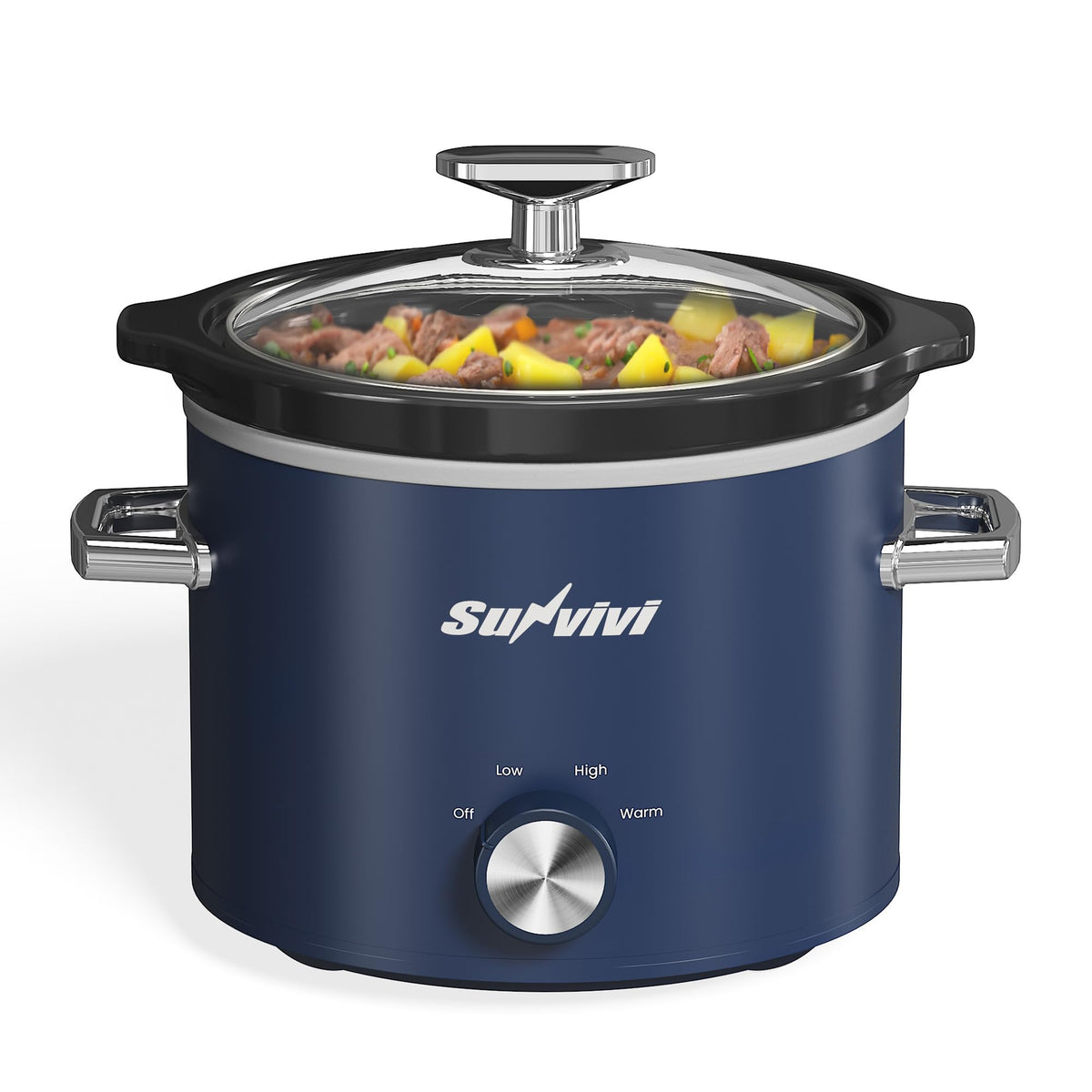 SUNVIVI 2QT slow cooker with removable ceramic pot for easy cleanup.