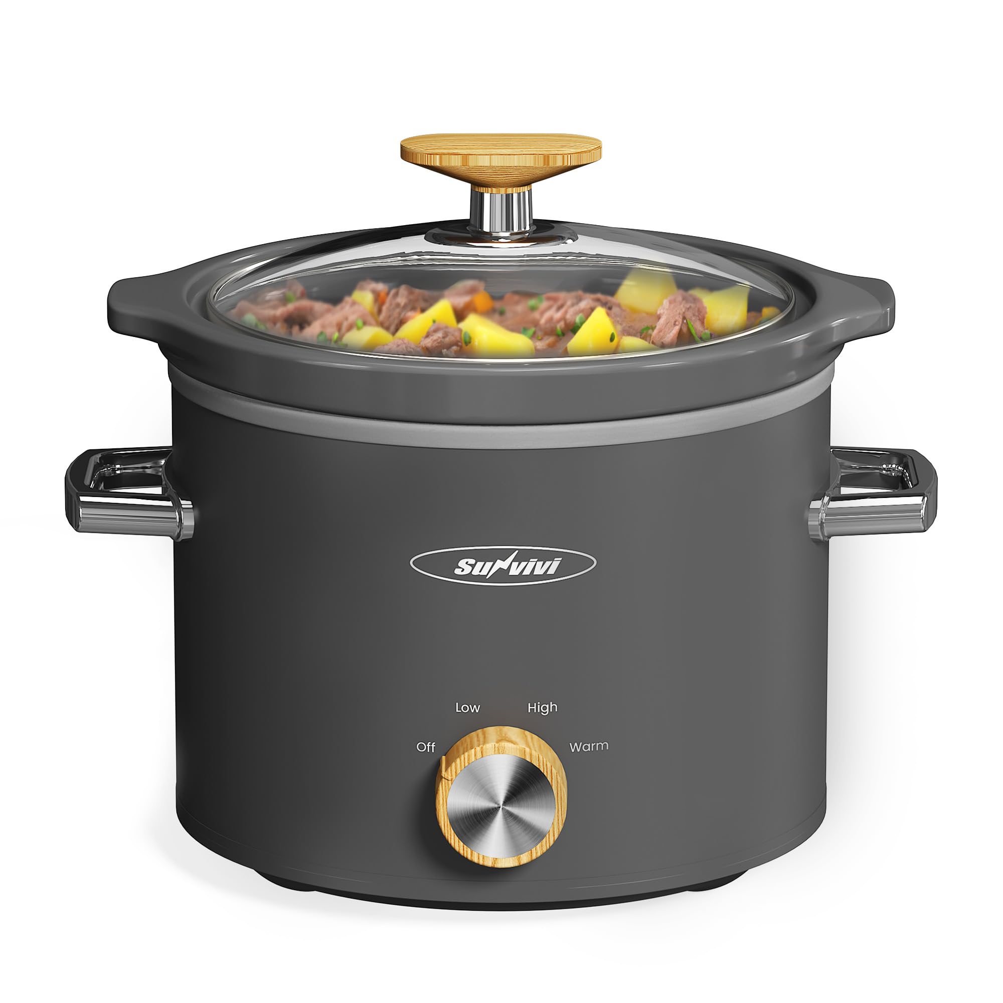 Sunvivi 2QT slow cooker with compact silhouette for small kitchens