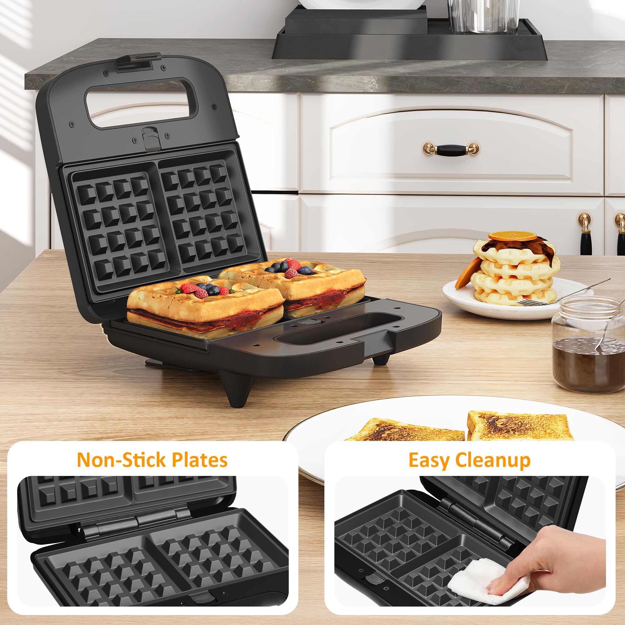 SUNVIVI 3‑in‑1 sandwich maker indicator lights guide cooking progress.