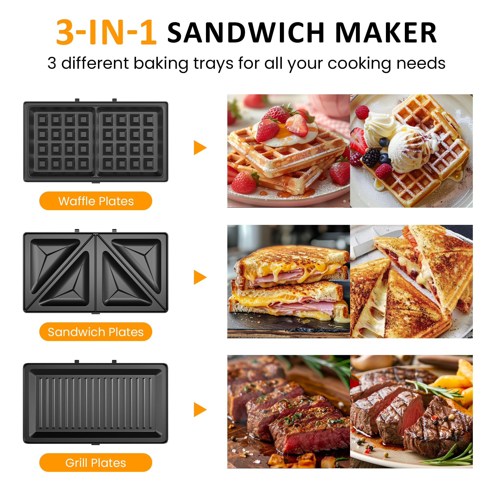 SUNVIVI 3‑in‑1 sandwich maker waffle plate in use enables quick weekday breakfasts.