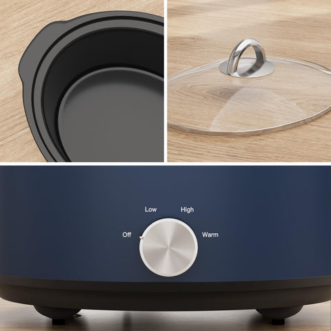 Dishwasher-safe ceramic pot simplifies cleanup after cooking.