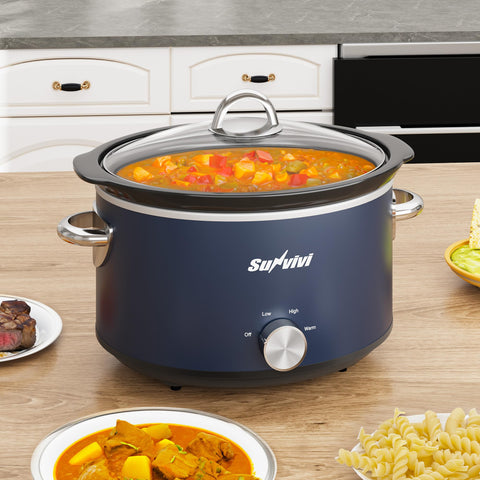 Sunvivi 4-Quart slow cooker with removable ceramic pot for easy cleaning and versatile cooking.