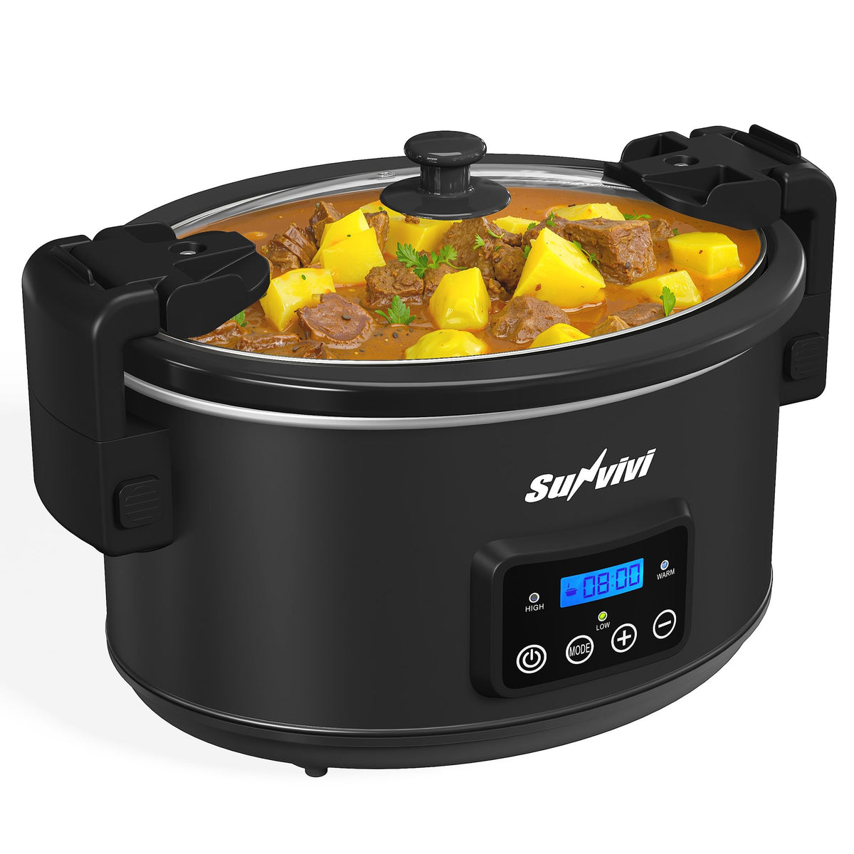 Sunvivi 8.5-quart slow cooker with digital timer ready for easy family meals.