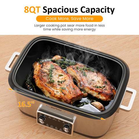 Sunvivi 8qt cast aluminum inner pot delivering even heat for tender results.