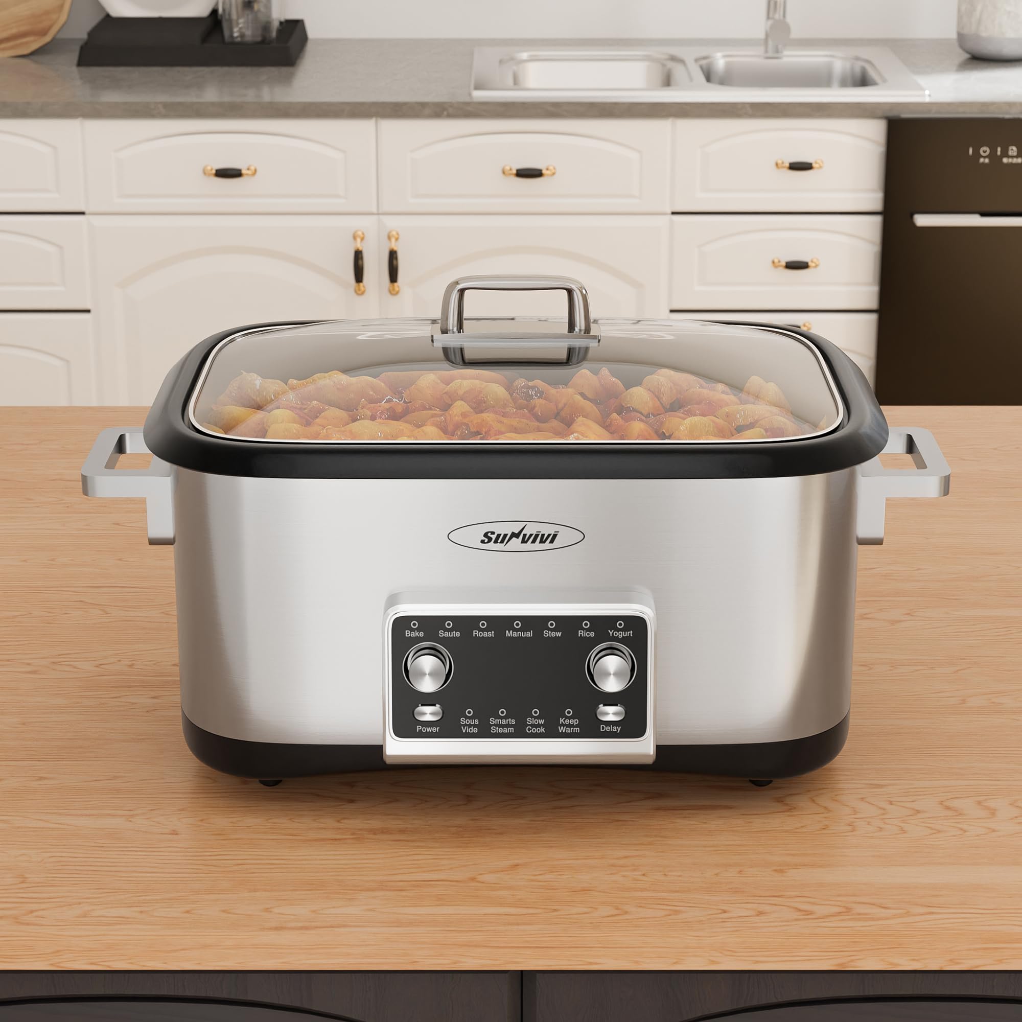 Sunvivi 8qt large capacity suitable for family meals and entertaining.