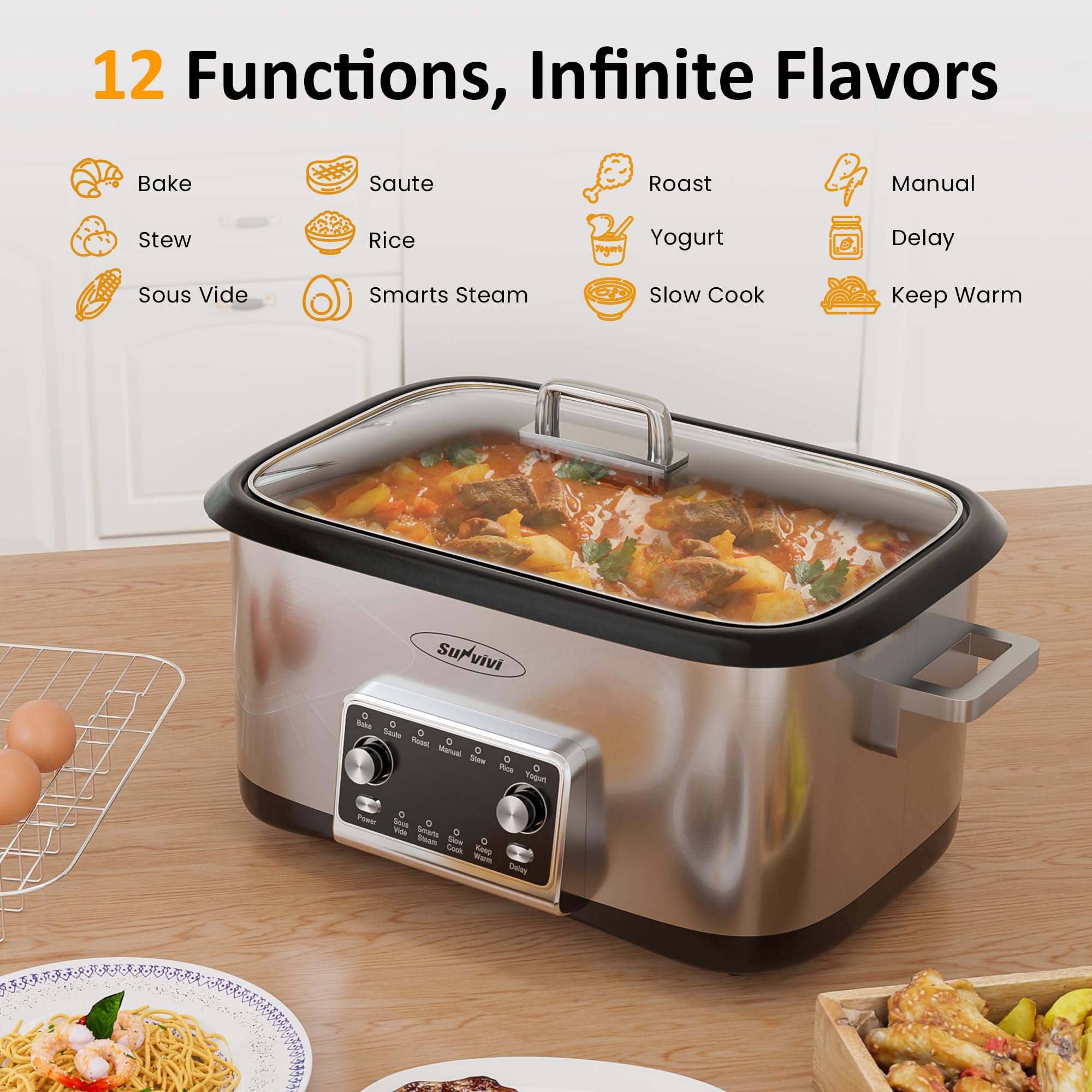 Sunvivi 8qt tempered glass lid offering clear visibility during cooking.