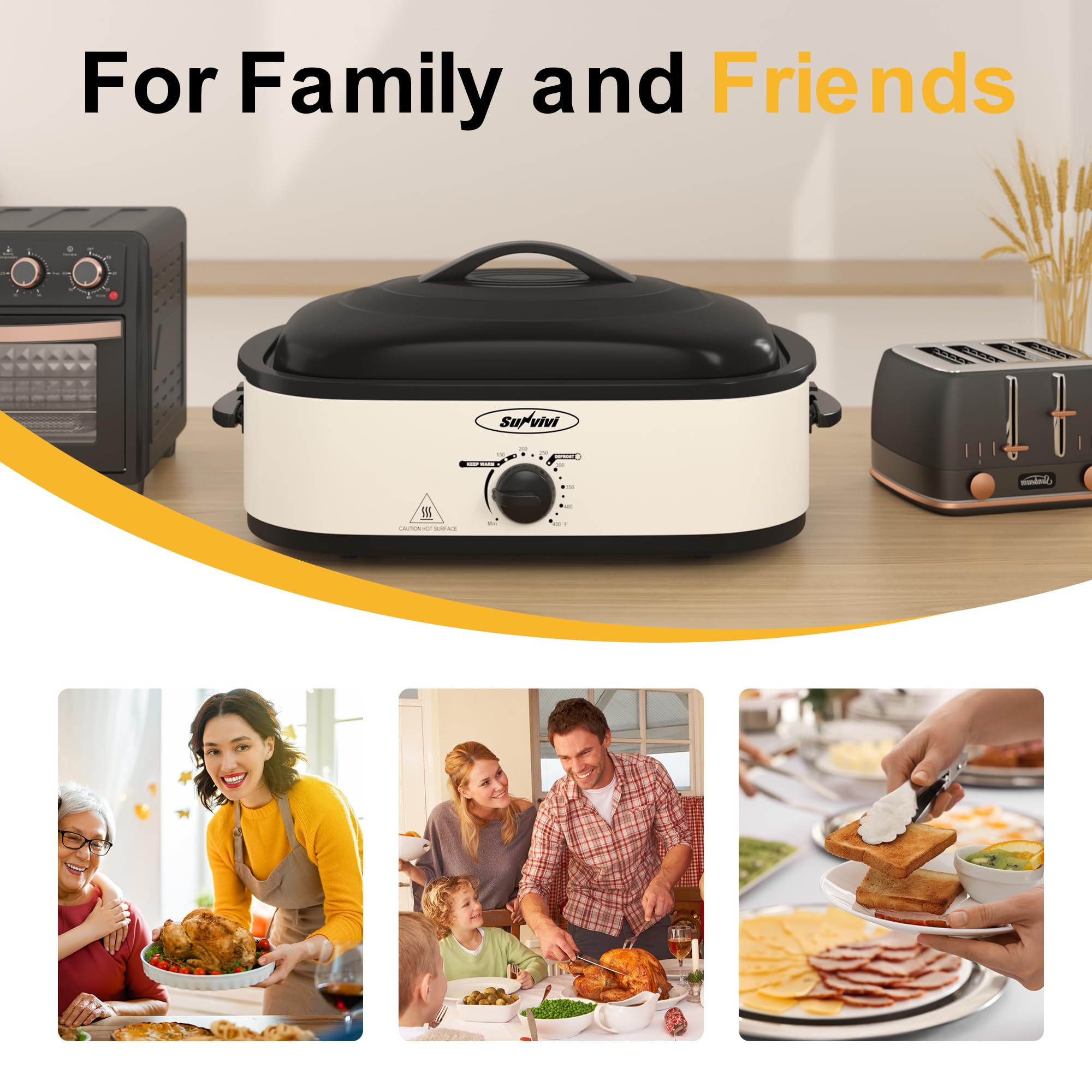 SUNVIVI roaster with removable pan and liftable rack for simple cleanup.