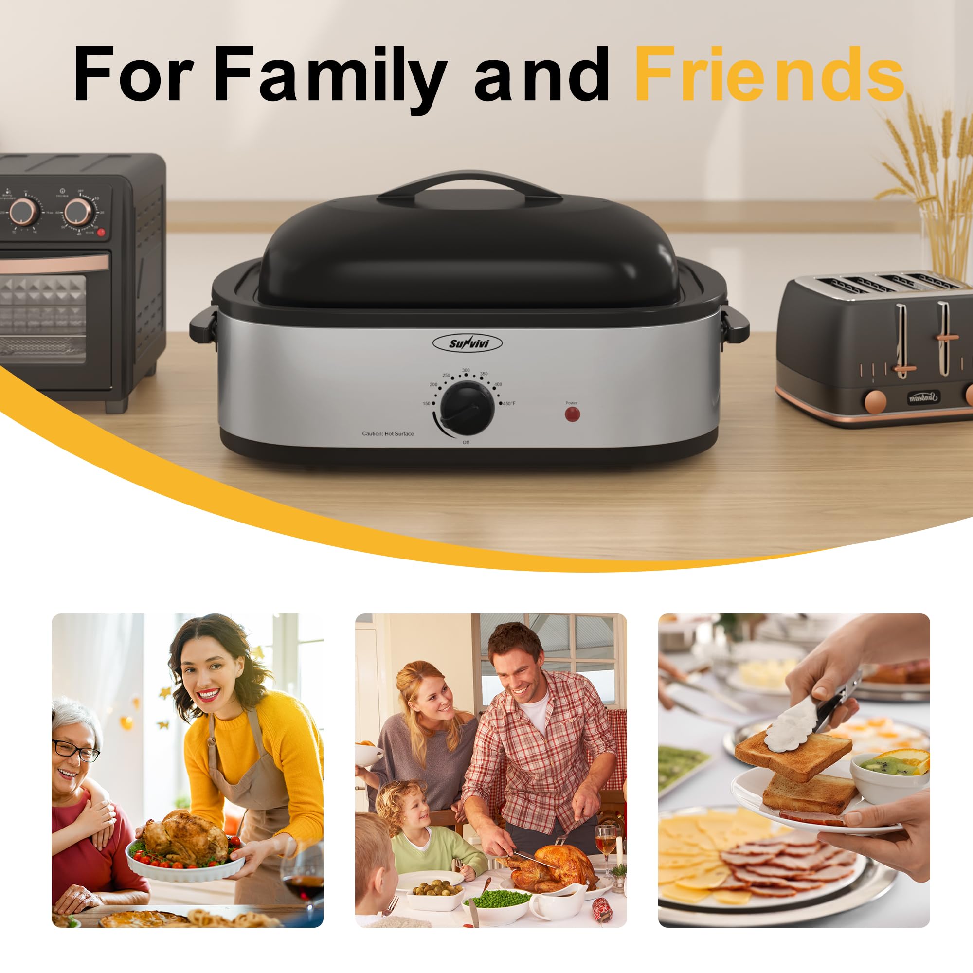Sunvivi roaster easy-clean design with removable pan and smooth surfaces.