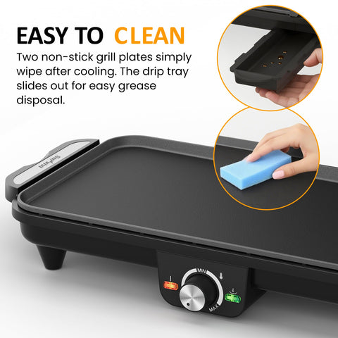 SUNVIVI electric griddle easy-clean design simplifies after-meal cleanup.