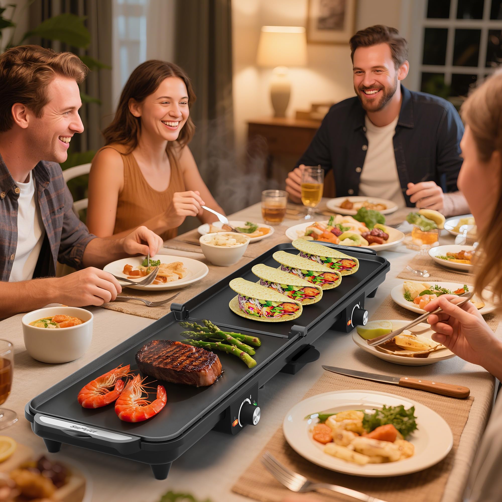 SUNVIVI electric griddle family breakfast setup supports quick one-pan meals.