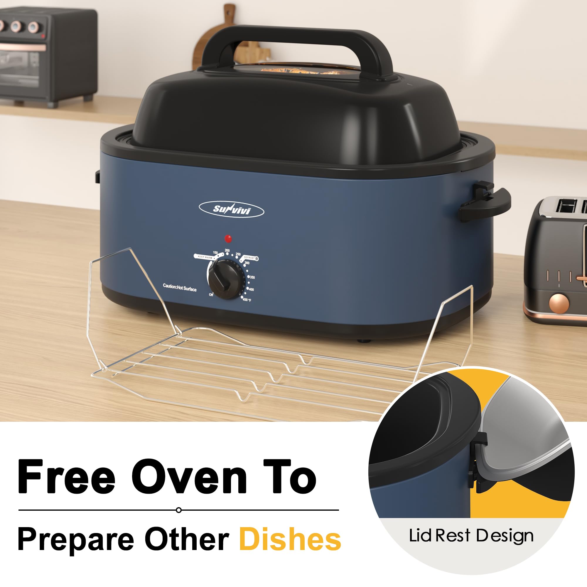 Sunvivi electric roaster with removable pan and rack for easy cleanup
