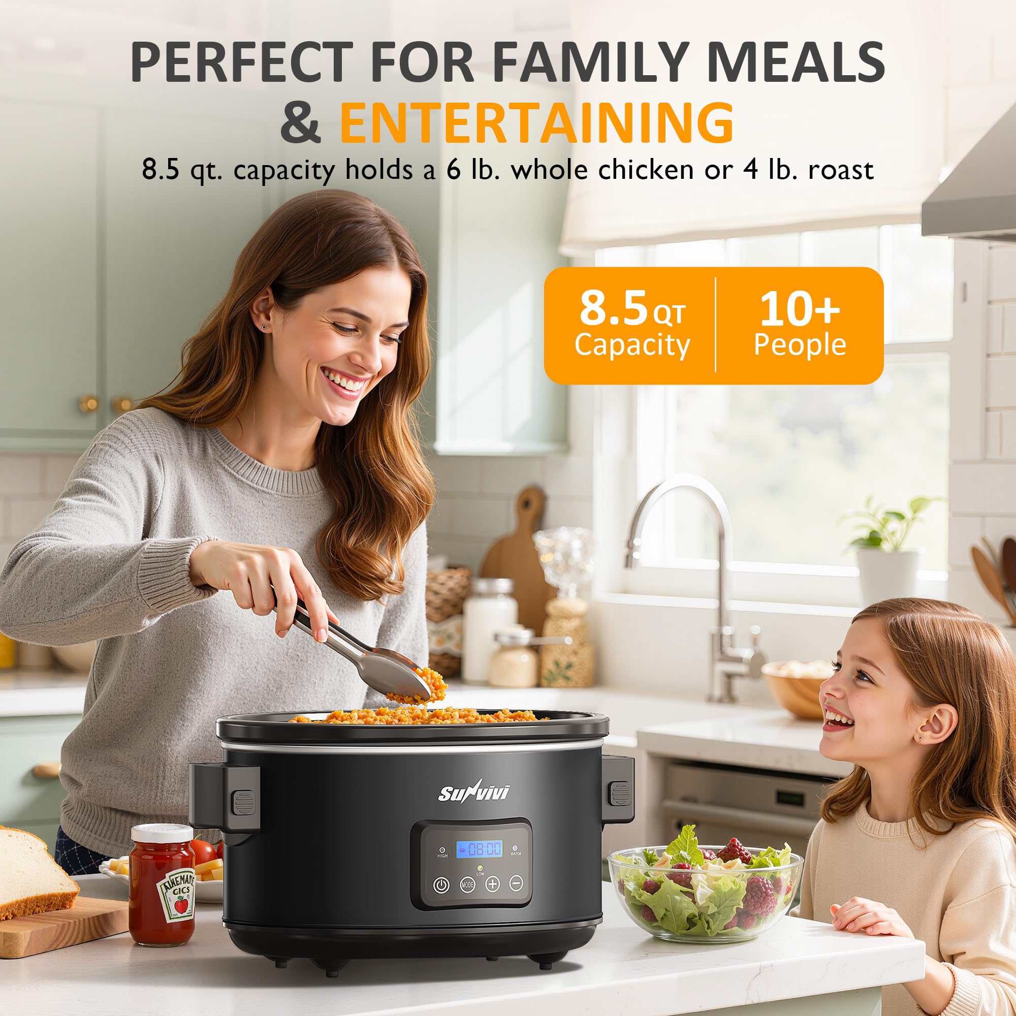 Sunvivi removable ceramic inner pot is dishwasher-safe.