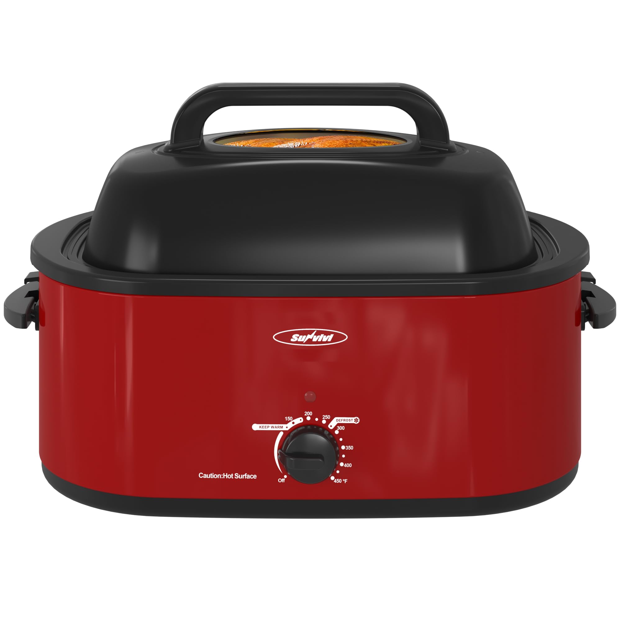Sunvivi Roaster Oven stainless-steel body delivers durable heat for even cooking.