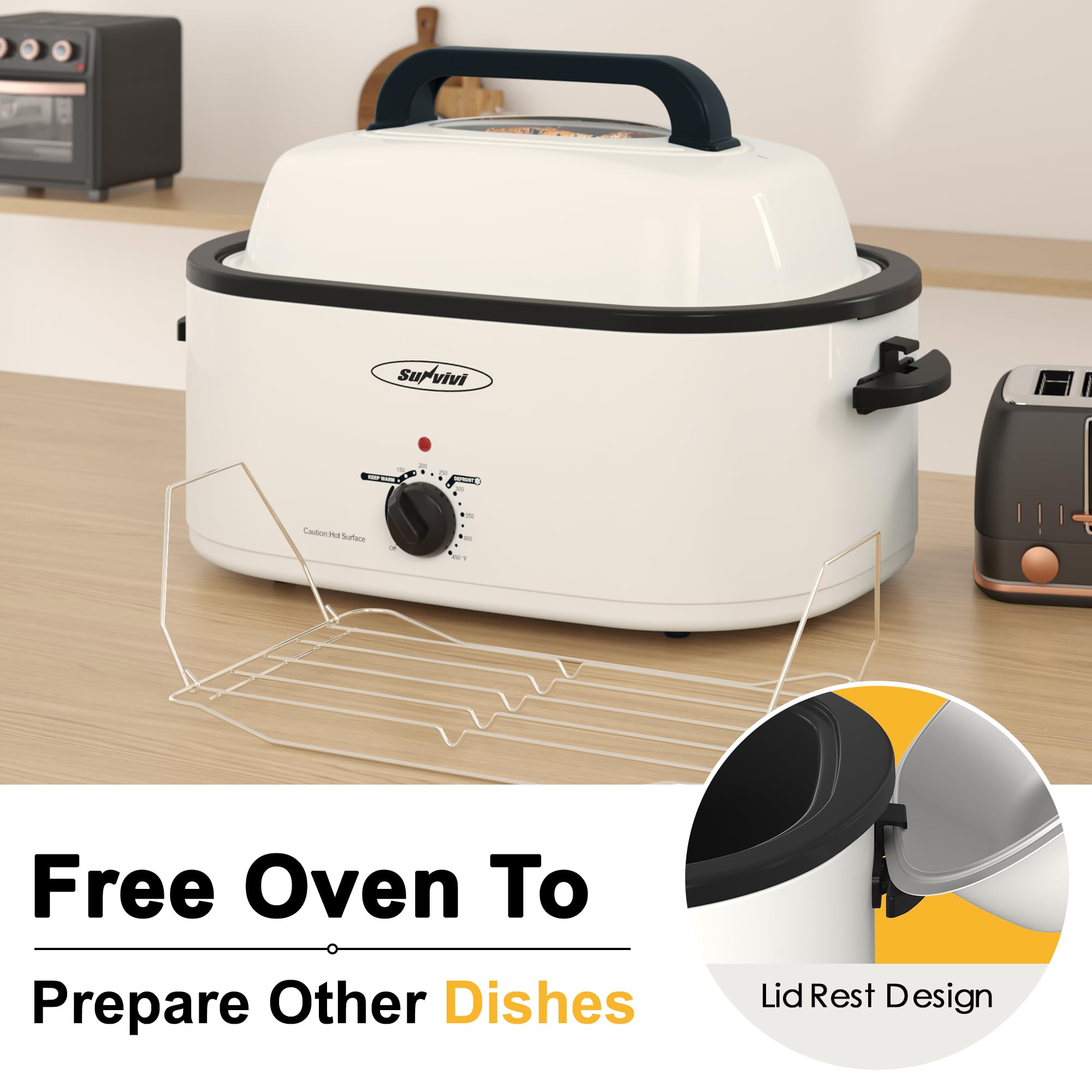 Sunvivi roaster oven defrost and warm modes for flexible weeknight cooking