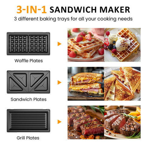SUNVIVI sandwich maker closed with cool-touch handle for safe, mess-free cooking.