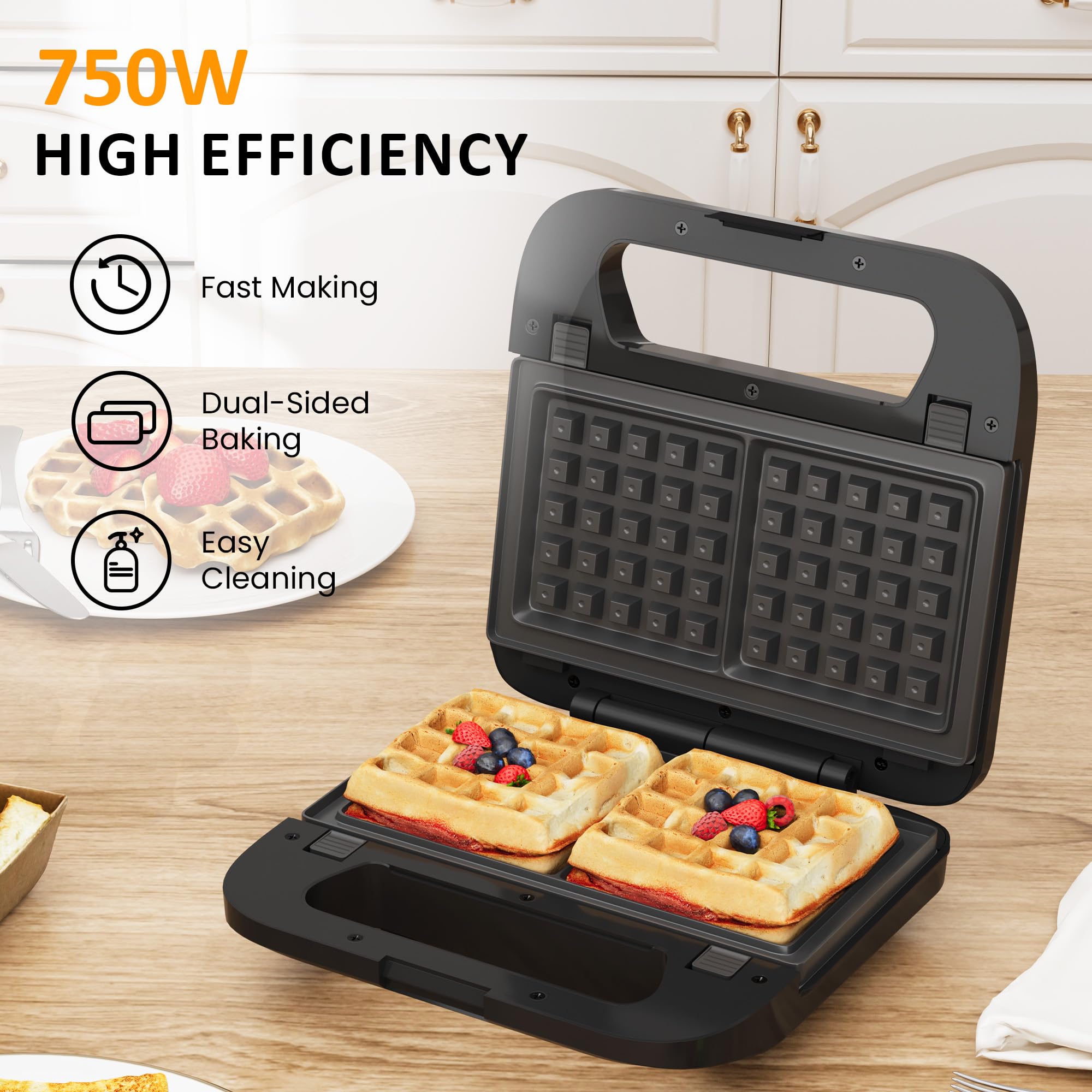SUNVIVI waffle plate in action delivers fluffy, evenly browned waffles.