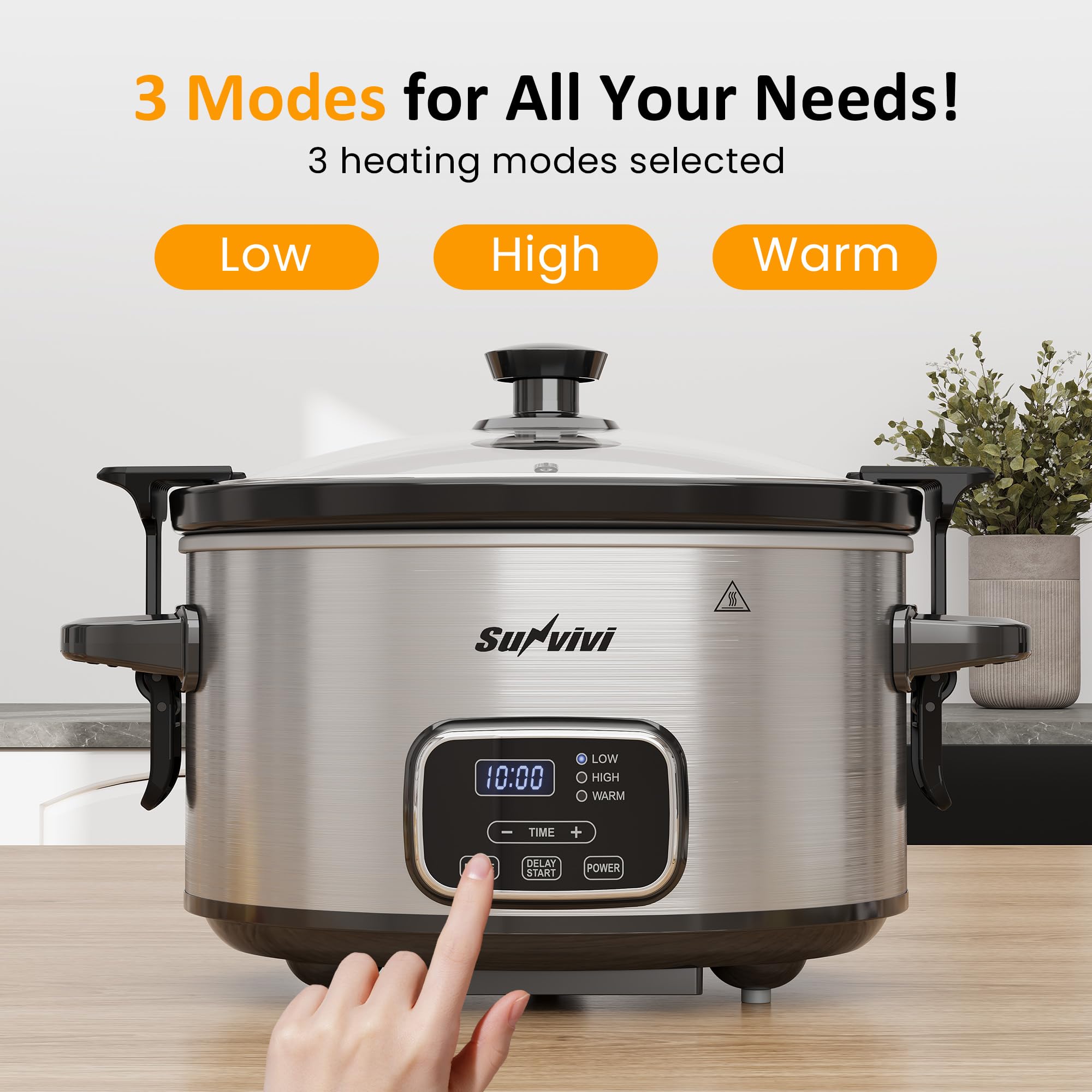 Sunvivi slow cooker digital display shows precise timing for consistent results.