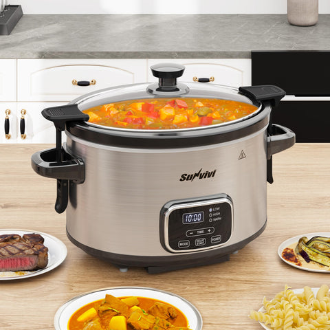 Sunvivi slow cooker dishwasher-safe pot simplifies cleanup after meals.