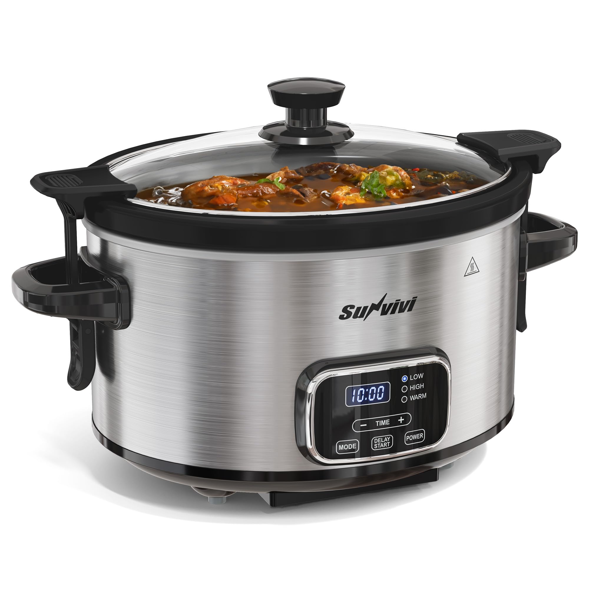 Sunvivi slow cooker portable design ideal for home, trips, or picnics.