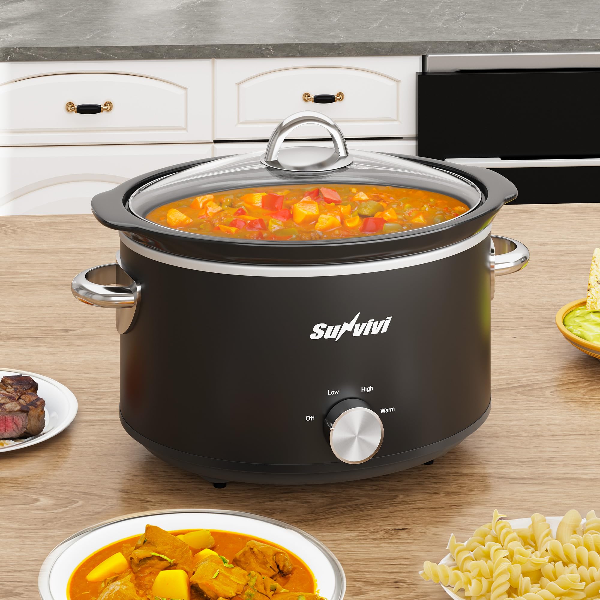 Sunvivi small slow cooker with dips and sauces ready for entertaining at home