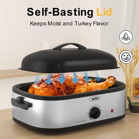 Sunvivi roaster's adjustable temperature for precise cooking from 150 to 450 degrees.