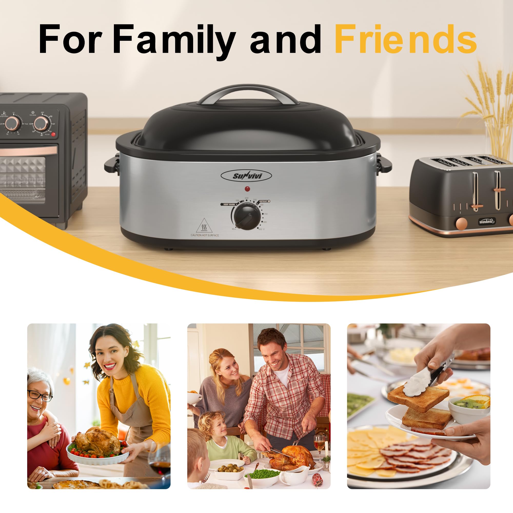 SUNVIVI stainless steel roaster oven designed for even heat distribution.