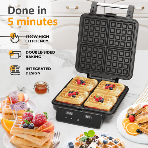 Sunvivi waffle maker LCD display shows timer and temperature for precise control.