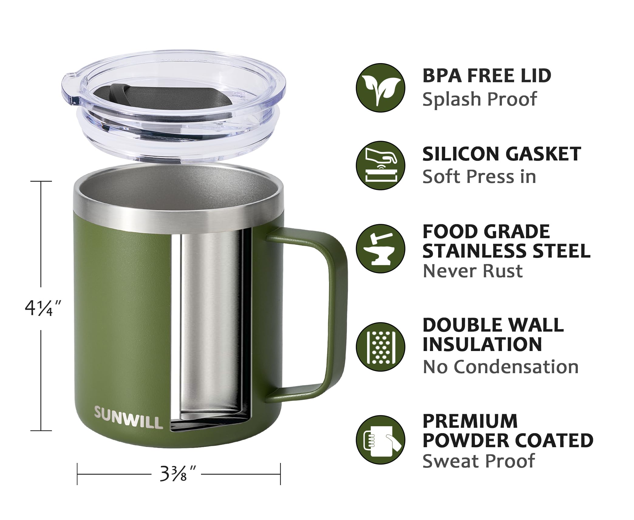 SUNWILL 14 oz double wall insulation maintains beverage temperature