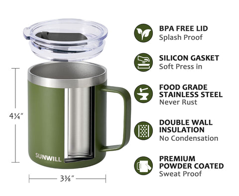 SUNWILL 14 oz double wall insulation maintains beverage temperature