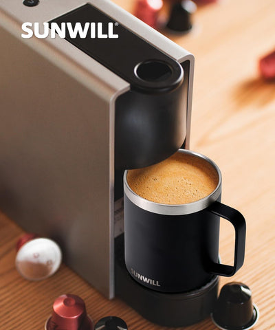 SUNWILL mug in camping setup, ideal companion for outdoor beverages.