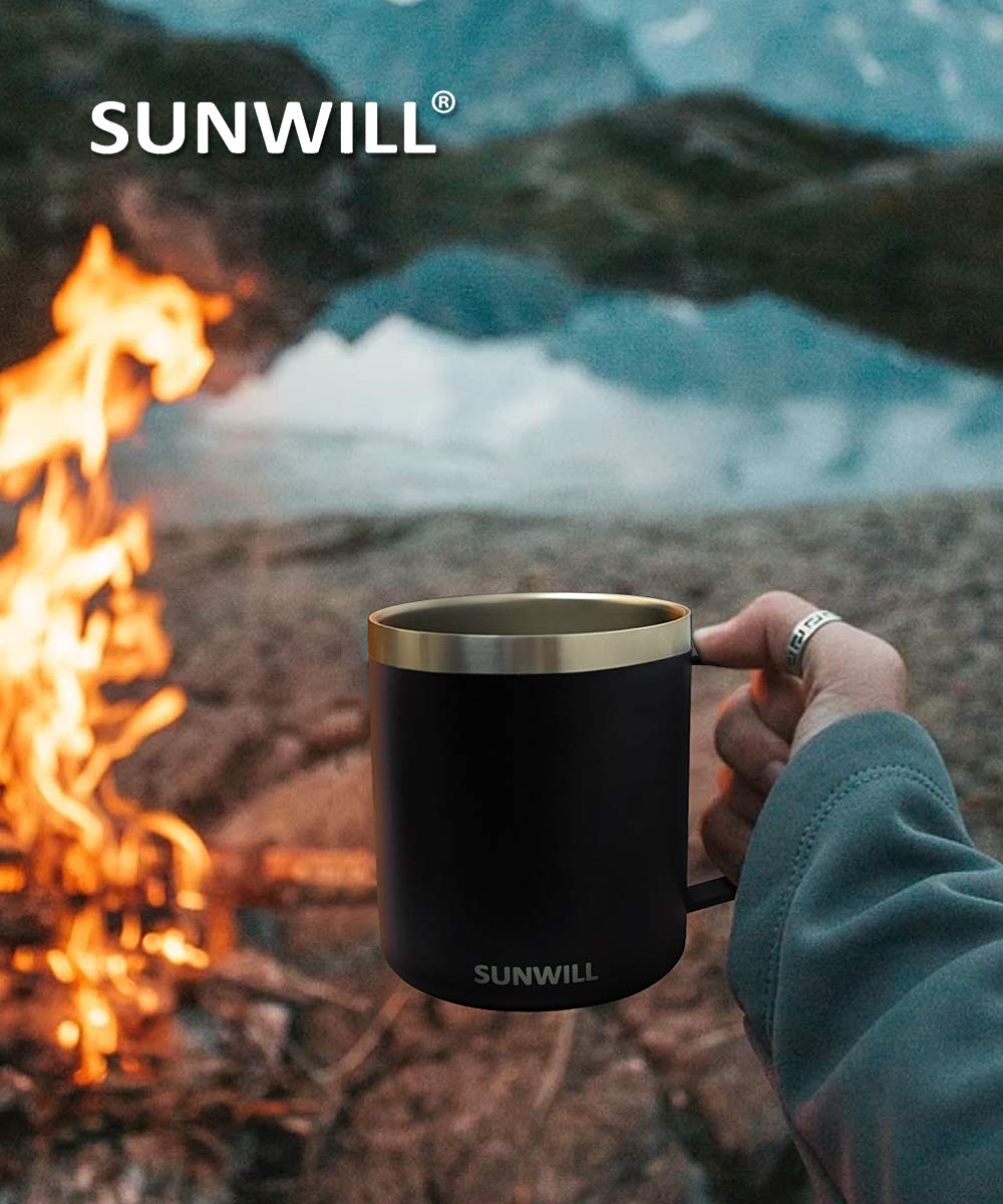 SUNWILL mug at office desk, perfect for hot or cold drinks.