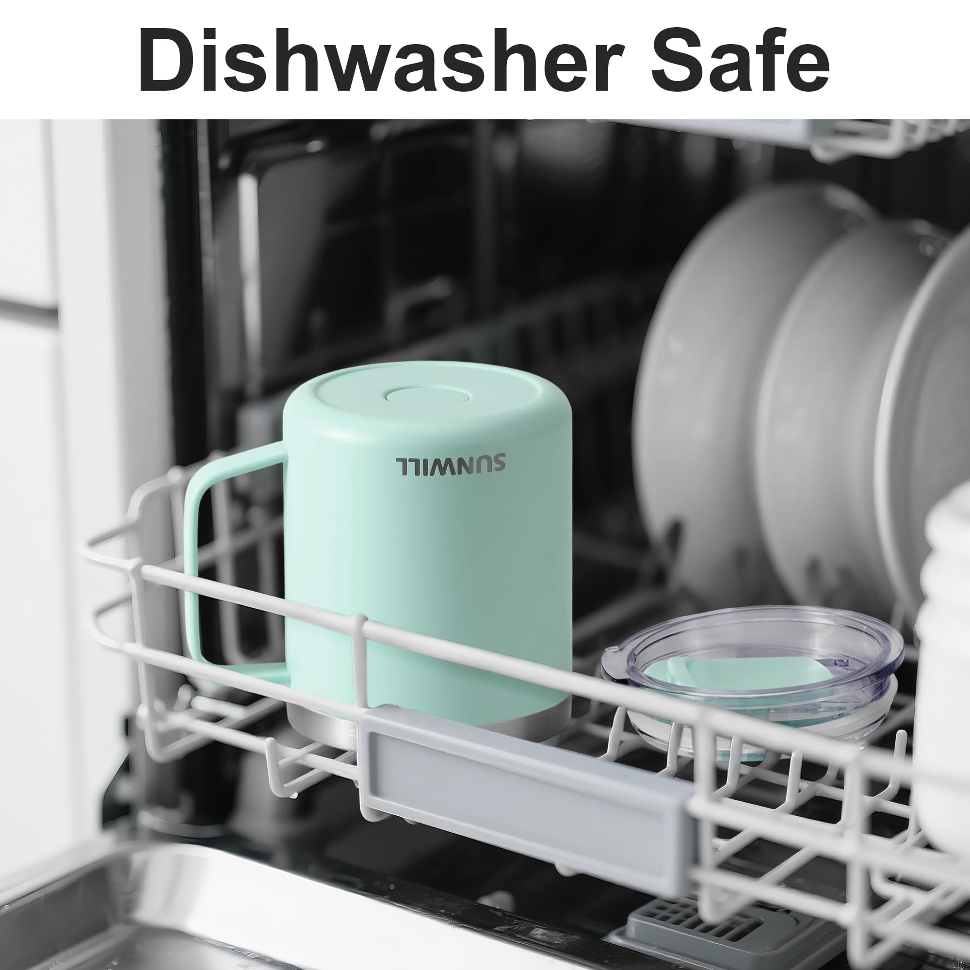 SUNWILL powder-coated finish close-up shows scratch resistance and color durability on mugs.